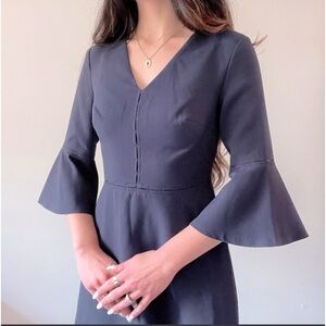 Banana Republic Navy 3/4 Bell Sleeve Fit & Flare V-Neck Dress